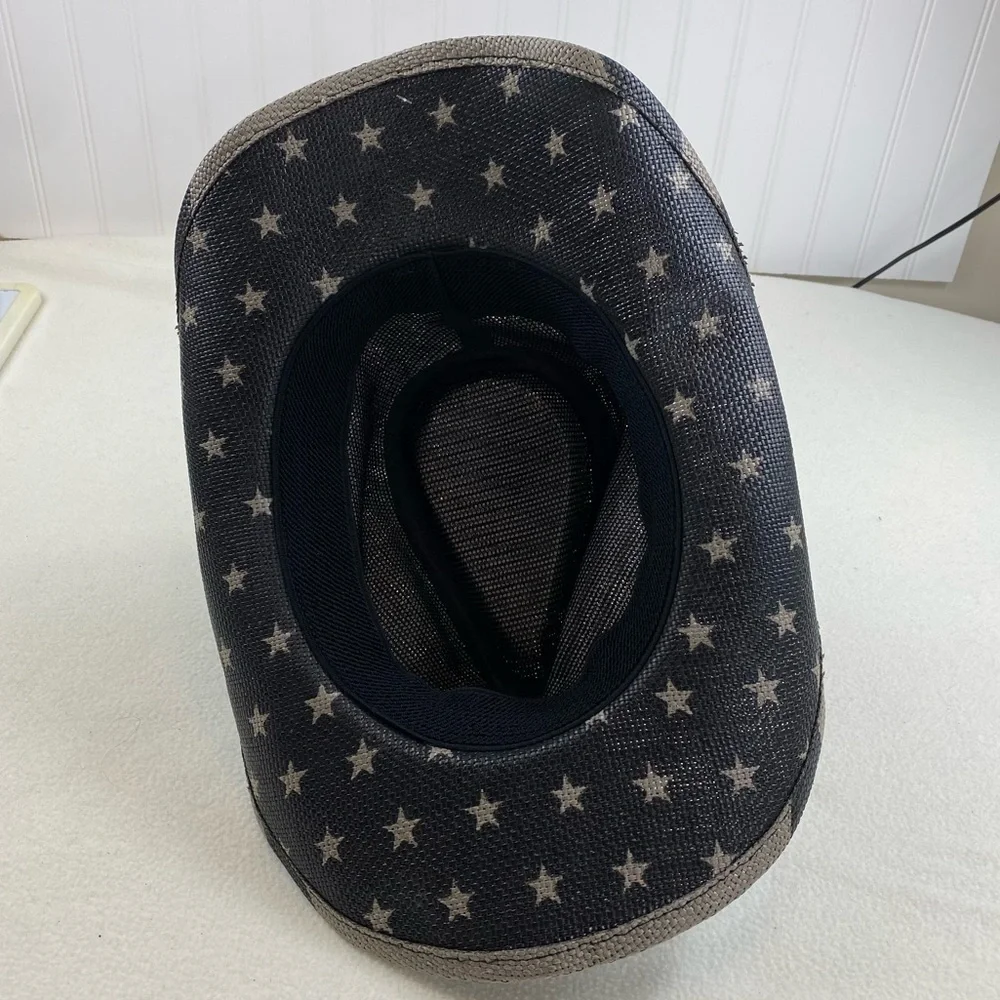 USA Flag Design Cowboy Hat‎ Khaki and Dark Gray Stripes and Stars One Size